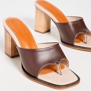 Shekudo Cuzco Hickory Brown Leather Block Heel Sandals | Size 37